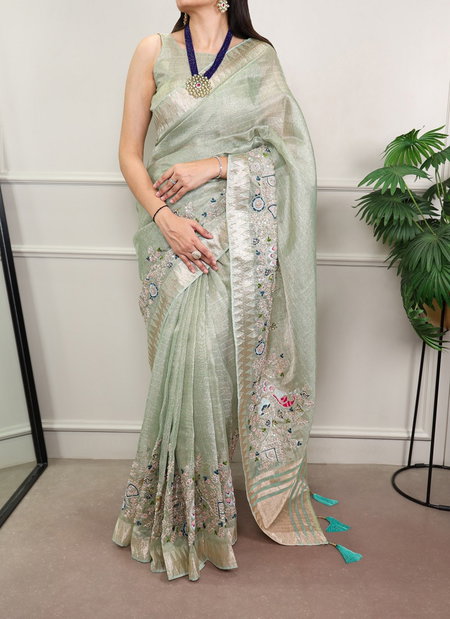 Ynf7401 Tissue With Embroidery Work Sarees Collection Wholesale In India